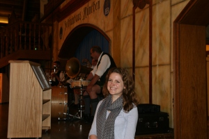 Sarah taking a picture with the Polka band.